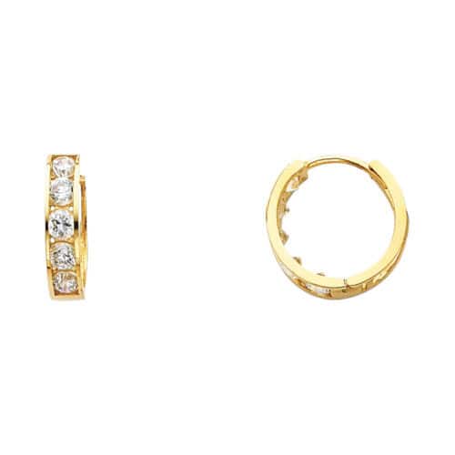 14K Yellow Gold 4mm Cubic Zirconia Huggies Earrings