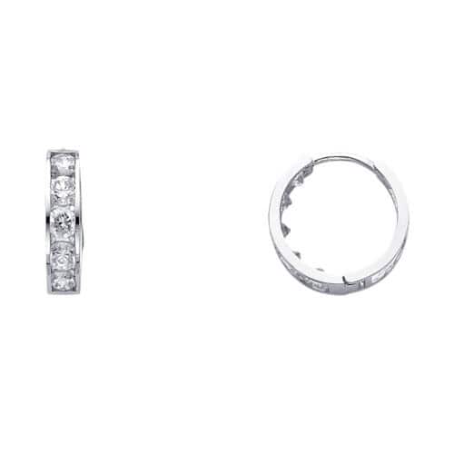 14K White Gold 4mm Cubic Zirconia Huggies Earrings
