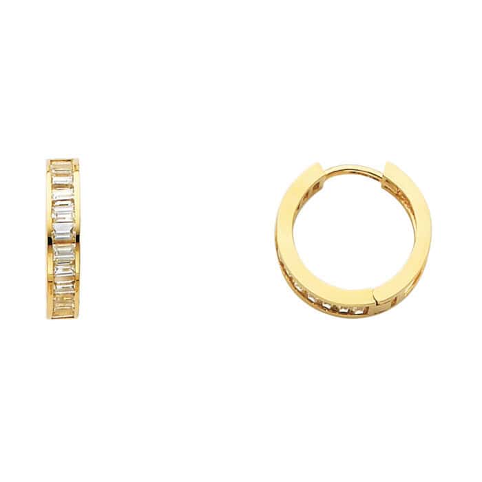14K Yellow Gold 4mm Cubic Zirconia Huggies Earrings