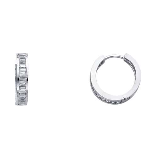 14K White Gold 4mm Cubic Zirconia Huggies Earrings