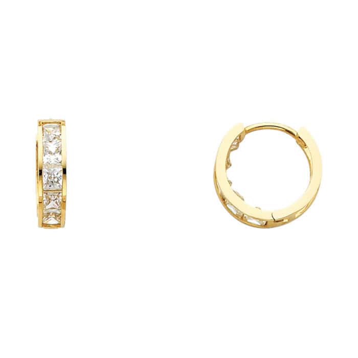 14K Yellow Gold 4mm Cubic Zirconia Huggies Earrings