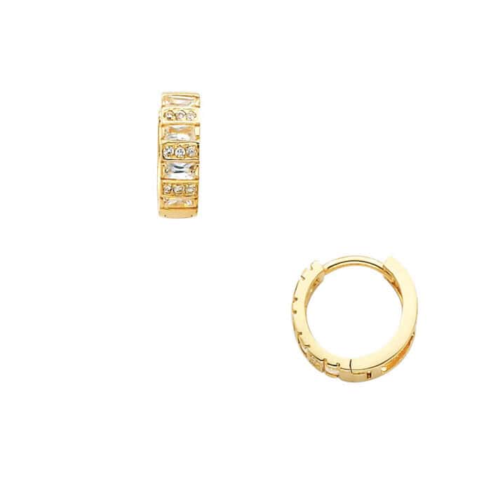 14K Yellow Gold 4mm Cubic Zirconia Huggies Earrings - Image 3