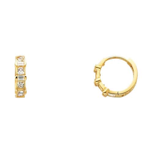 14K Yellow Gold 3mm Cubic Zirconia Huggies Earrings