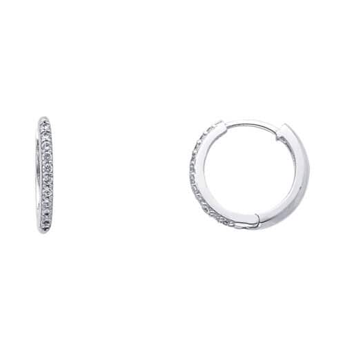 14K White Gold 2mm Cubic Zirconia Huggies Earrings