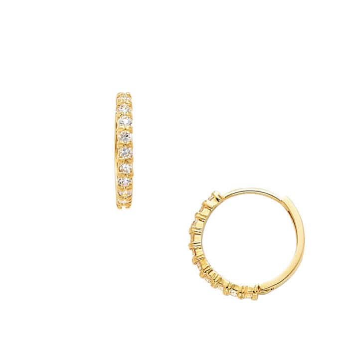 14K Yellow Gold 2mm Cubic Zirconia Huggies Earrings - Image 2