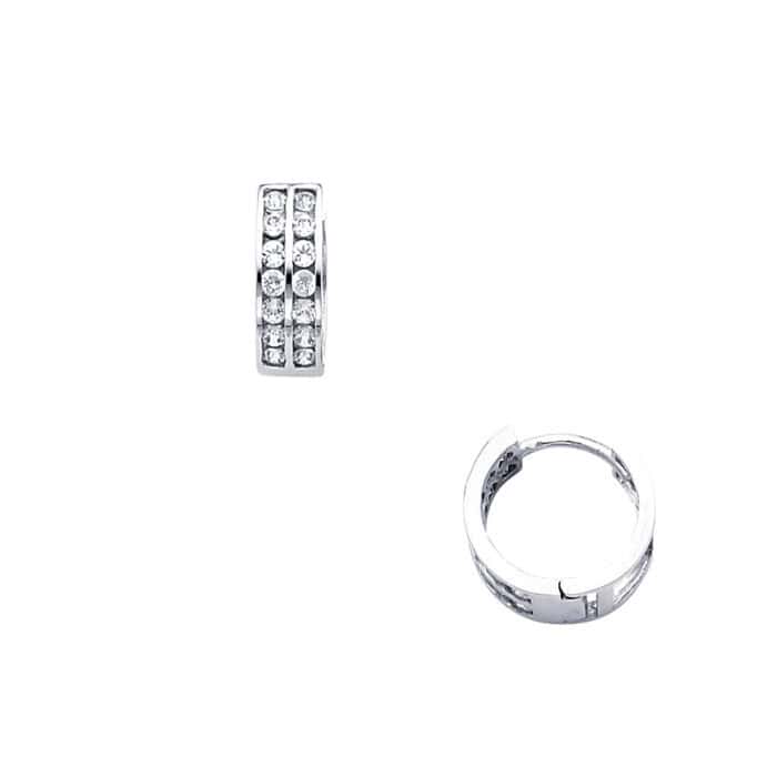 14K White Gold 4mm Cubic Zirconia Huggies Earrings - Image 3