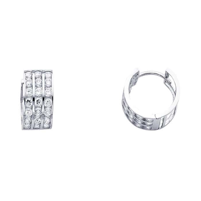 14K White Gold 7mm Cubic Zirconia Huggies Earrings