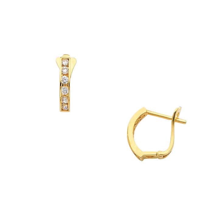 14K Yellow Gold 2mm Cubic Zirconia Huggies Earrings - Image 2