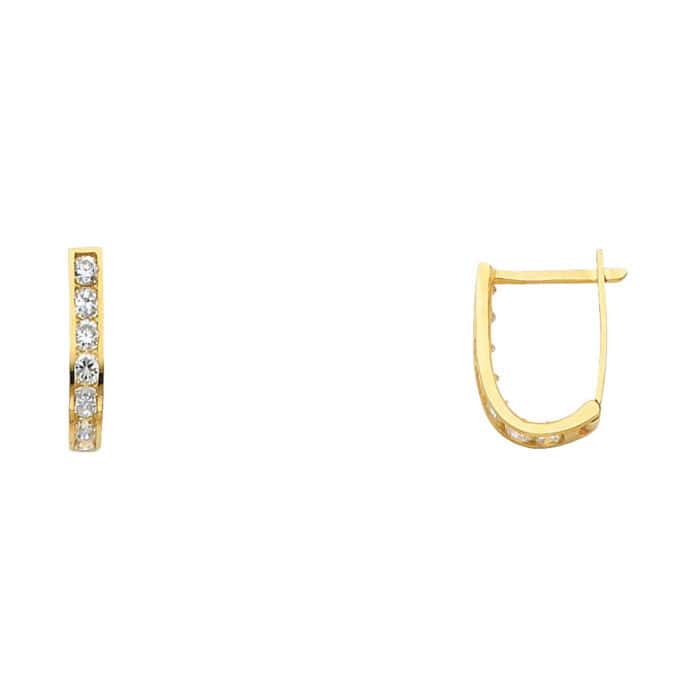 14K Yellow Gold 2mm Cubic Zirconia Huggies Earrings