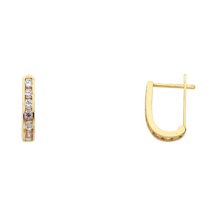 14K Yellow Gold 2mm Cubic Zirconia Huggies Earrings