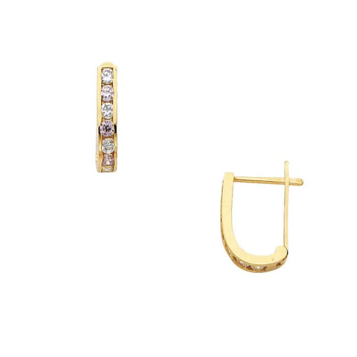 14K Yellow Gold 2mm Cubic Zirconia Huggies Earrings - Image 3