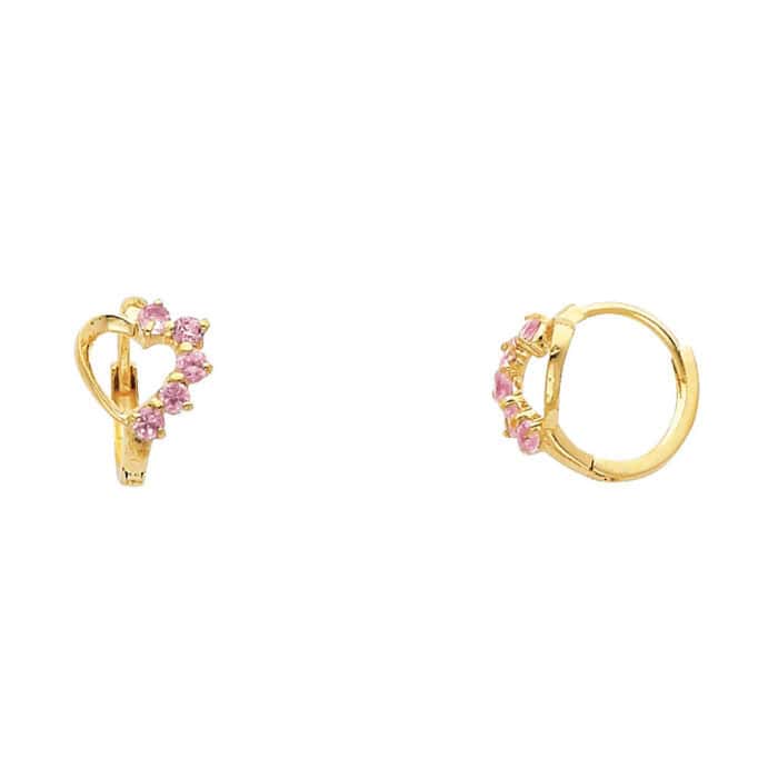 14K Yellow Gold Heart Cubic Zirconia Huggies Earrings