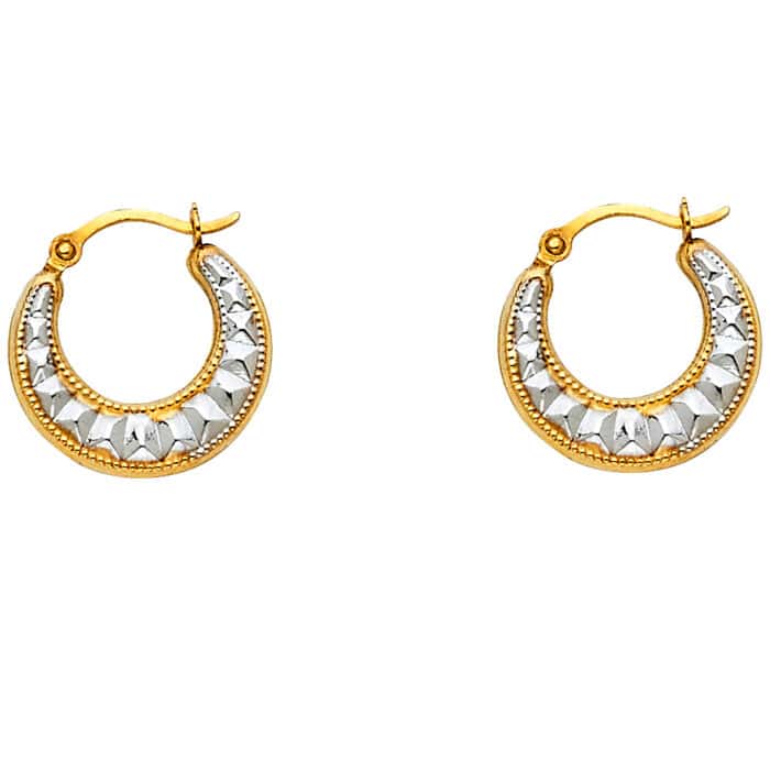 14K Two Tone Gold Fancy Hollow Hoop Earrings