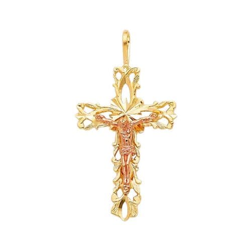 14K Two Tone Gold Religious Crucifix Pendant