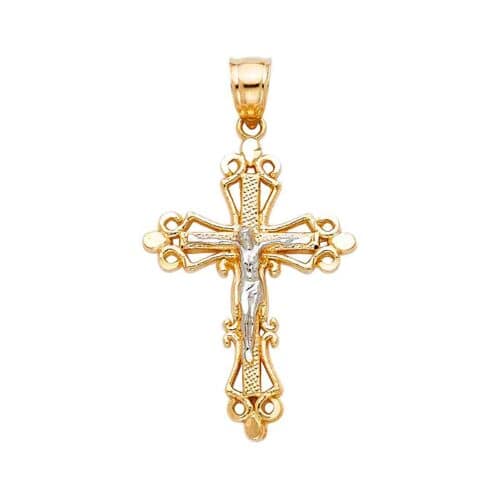 14K Two Tone Gold Religious Crucifix Pendant