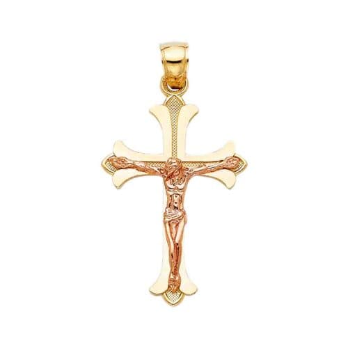 14K Two Tone Gold Religious Crucifix Pendant