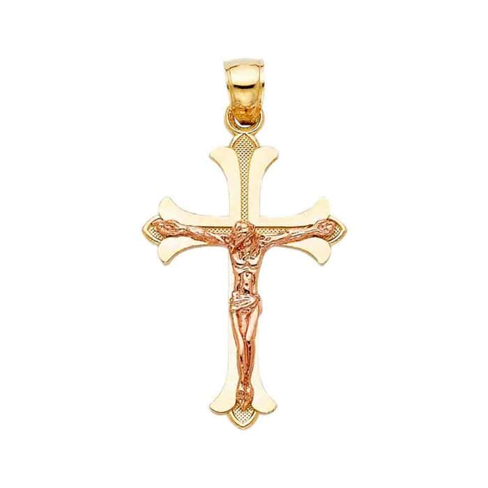 14K Two Tone Gold Religious Crucifix Pendant