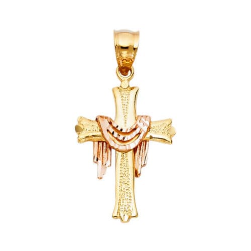 14K Two Tone Gold Religious Cross Pendant