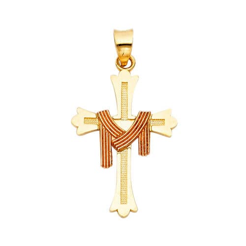 14K Two Tone Gold Religious Cross Pendant