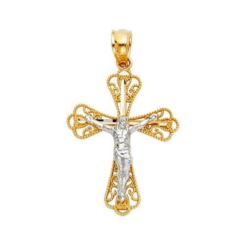 14K Two Tone Gold Religious Crucifix Pendant