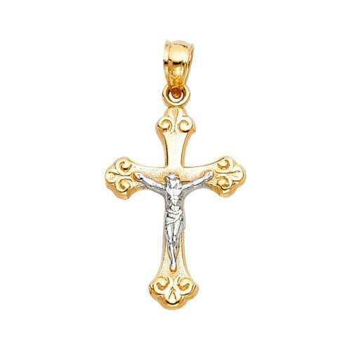 14K Two Tone Gold Religious Crucifix Pendant