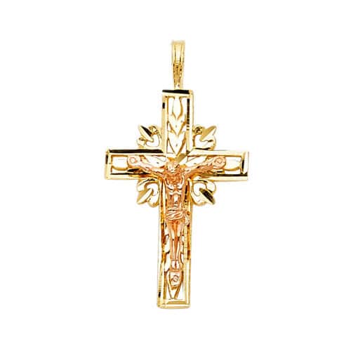 14K Two Tone Gold Religious Crucifix Pendant