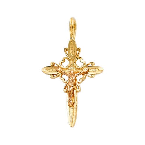 14K Two Tone Gold Religious Crucifix Pendant