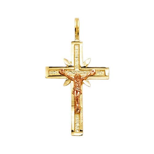 14K Two Tone Gold Religious Crucifix Pendant