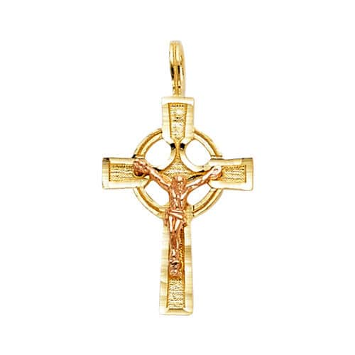 14K Two Tone Gold Religious Crucifix Pendant
