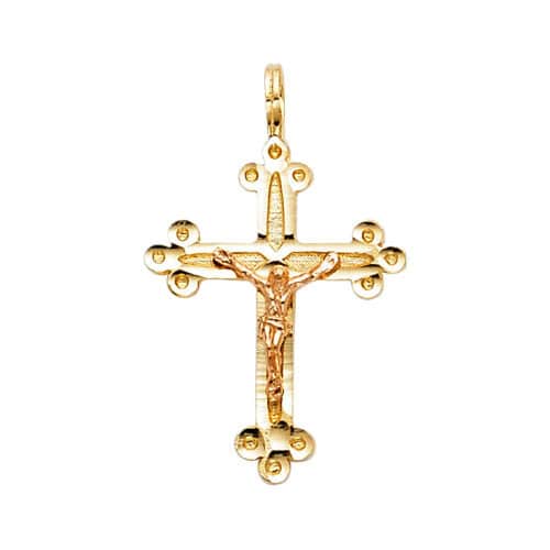 14K Two Tone Gold Religious Crucifix Pendant