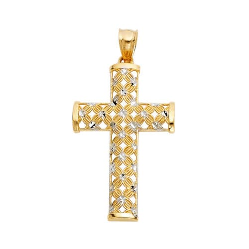 14K Two Tone Gold Cross Religious Pendant