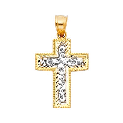 14K Two Tone Gold Cross Religious Pendant