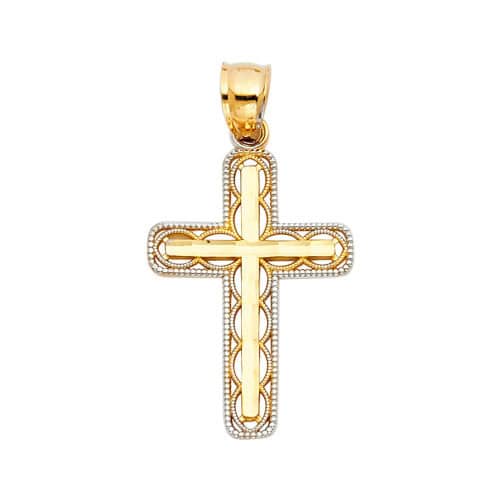 14K Two Tone Gold Cross Religious Pendant