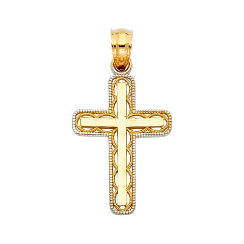 14K Two Tone Gold Cross Religious Pendant