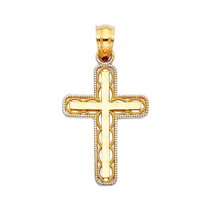 14K Two Tone Gold Cross Religious Pendant