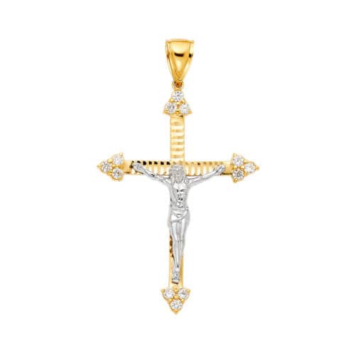 14K Yellow Gold Cubic Zirconia Religious Crucifix Pendant