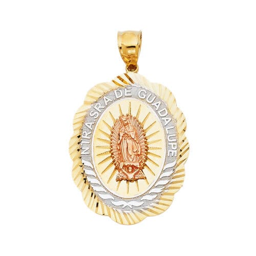 14K Tri Color Gold Religious Guadalupe Pendant