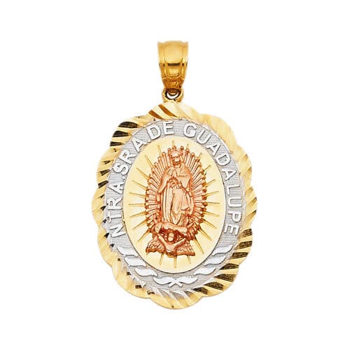 14K Tri Color Gold Religious Guadalupe Pendant