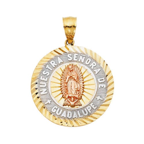 14K Tri Color Gold Religious Guadalupe Pendant