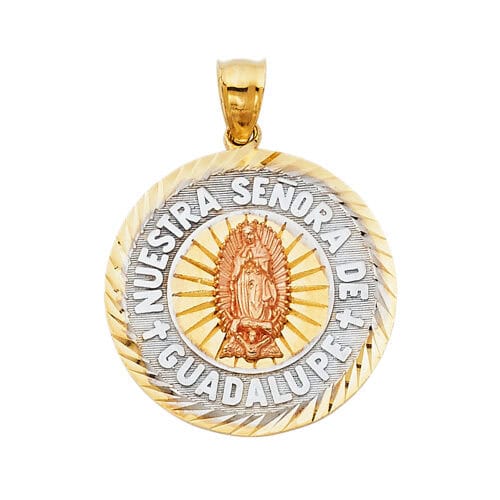 14K Tri Color Gold Religious Guadalupe Pendant