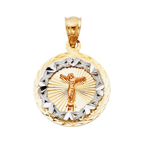 14K Tri Color Gold Religious Crucifix Stamp Pendant