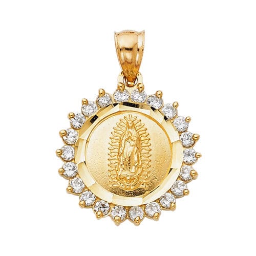 14K Yellow Gold Cubic Zirconia Religious Guadalupe Pendant