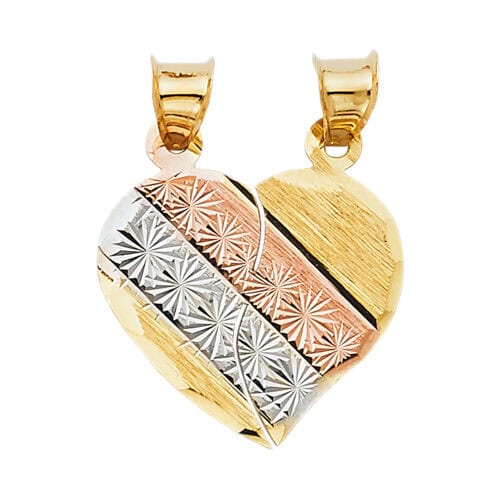14K Tri Color Gold Heart 2 Piece Pendant Set