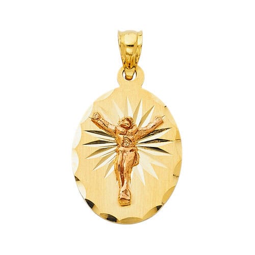 14K Two Tone Gold Religious Crucifix Stamp Pendant
