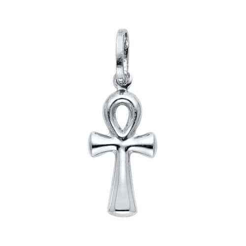 14K White Gold Ankh Cross Religious Pendant