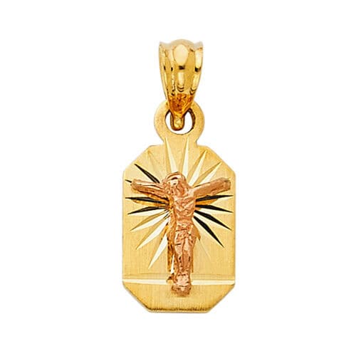 14K Two Tone Gold Religious Crucifix Stamp Pendant