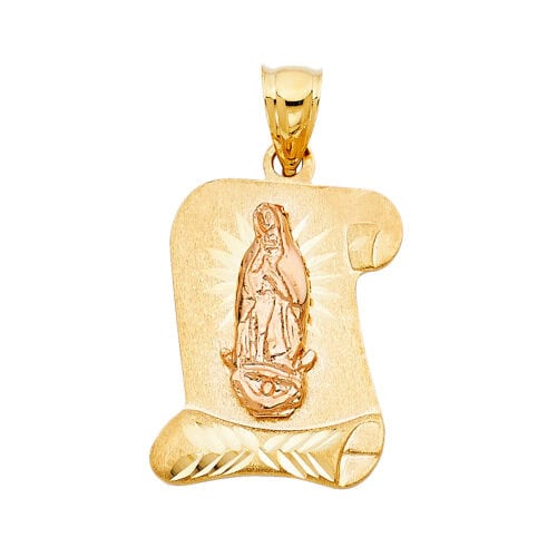 14K Two Tone Gold Religious Guadalupe Pendant