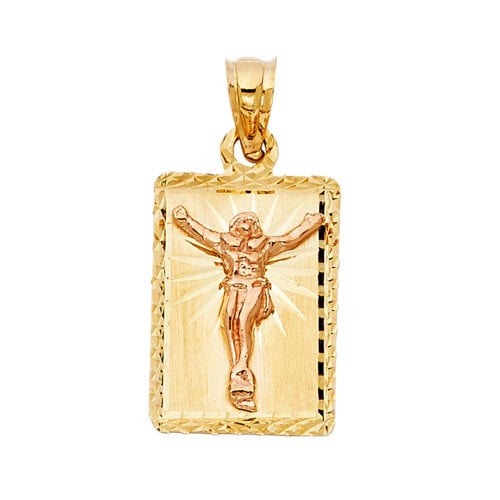 14K Two Tone Gold Religious Crucifix Stamp Pendant