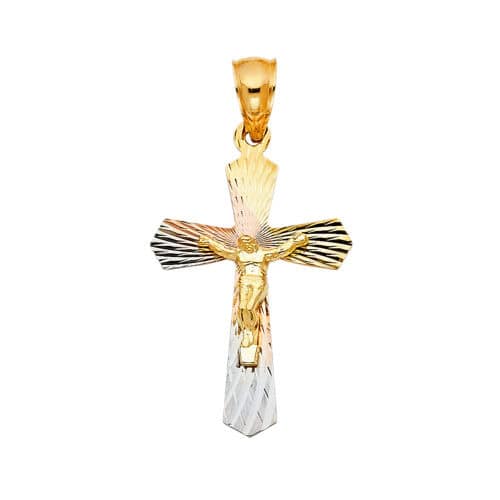 14K Tri Color Gold Religious Crucifix Stamp Pendant