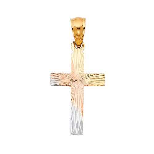 14K Tri Color Gold Religious Cross Stamp Pendant